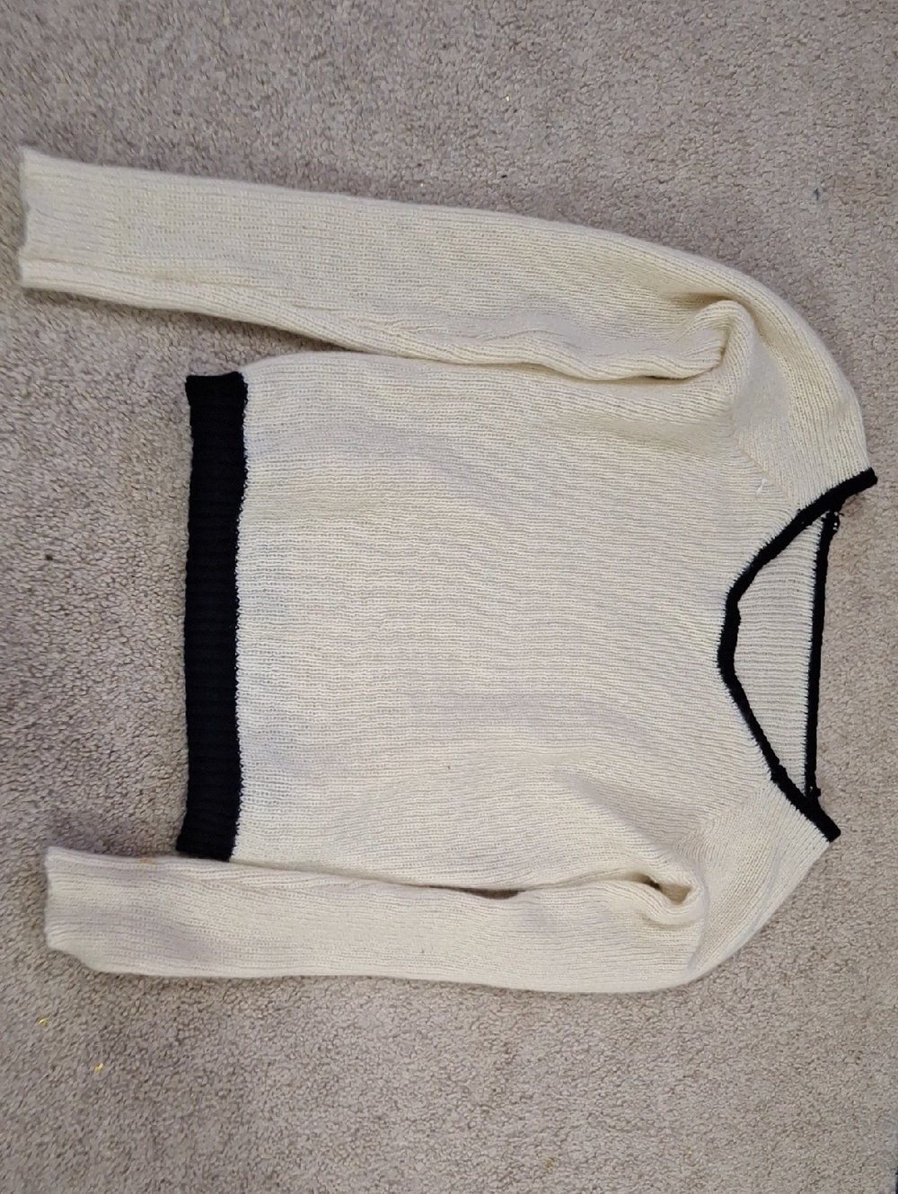 SHEIN Cream Crewneck Sweater with Black Trim